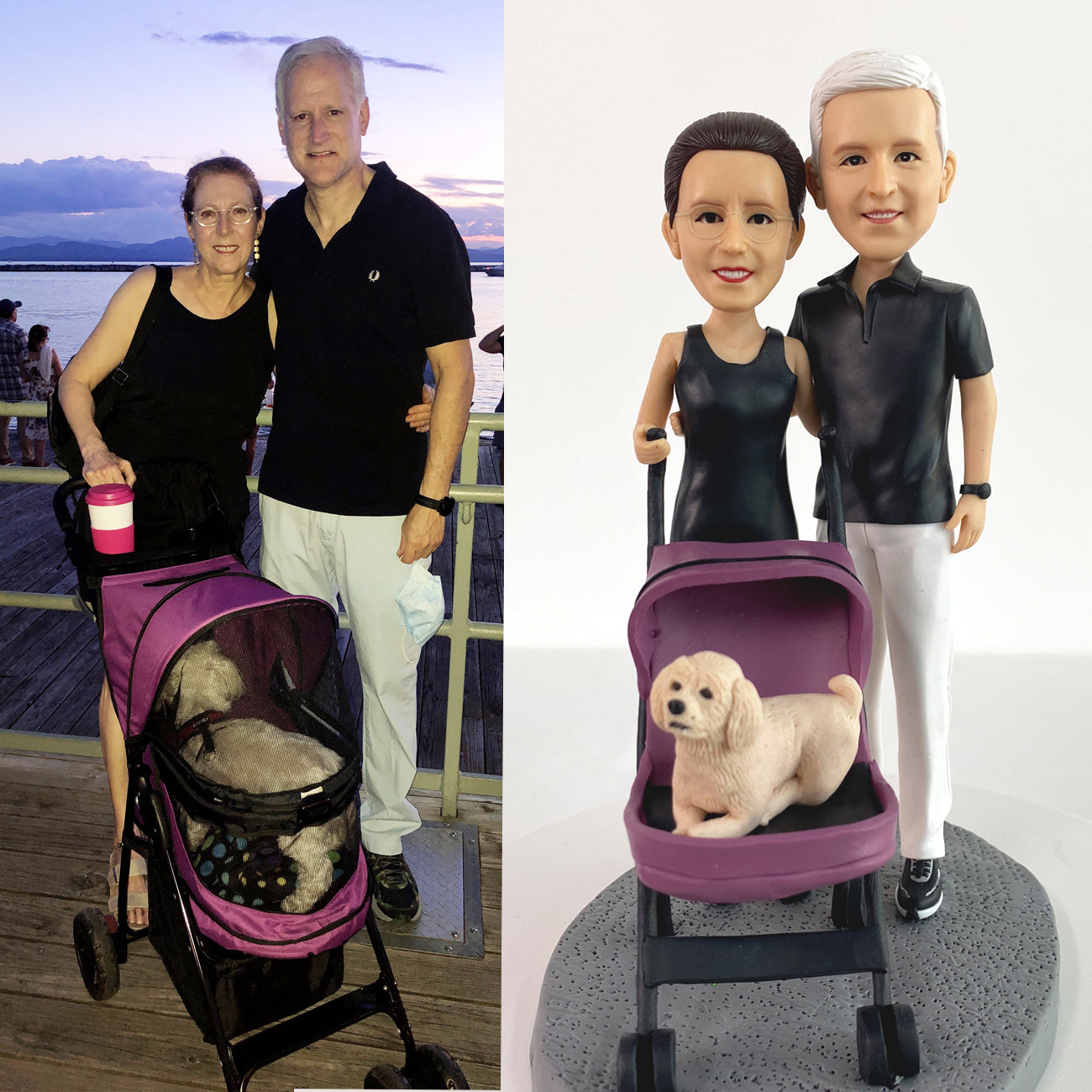 Figura Bobblehead completamente personalizada: 2 personas y 1 mascota 