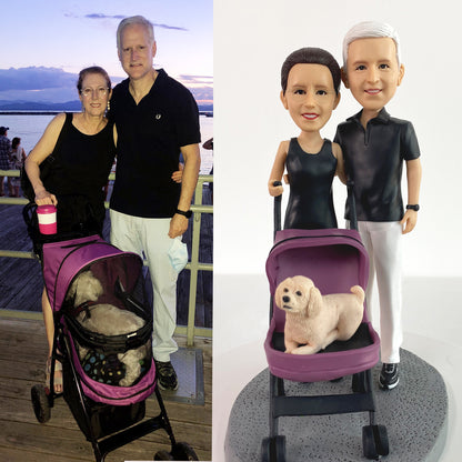Figura Bobblehead completamente personalizada: 2 personas y 1 mascota 