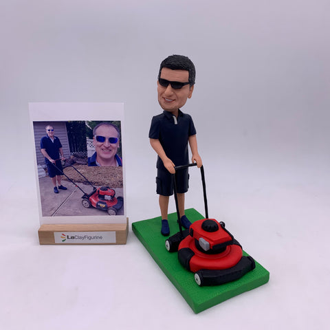 Full Custom One Person Figurine With Lawnmower